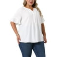 thumbnail image 4 of Agnes Orinda Women's Plus Size Tops Notched V Neck Shirt Ruffle Short Sleeve Casual Summer Chiffon Blouse 2X White, 4 of 5