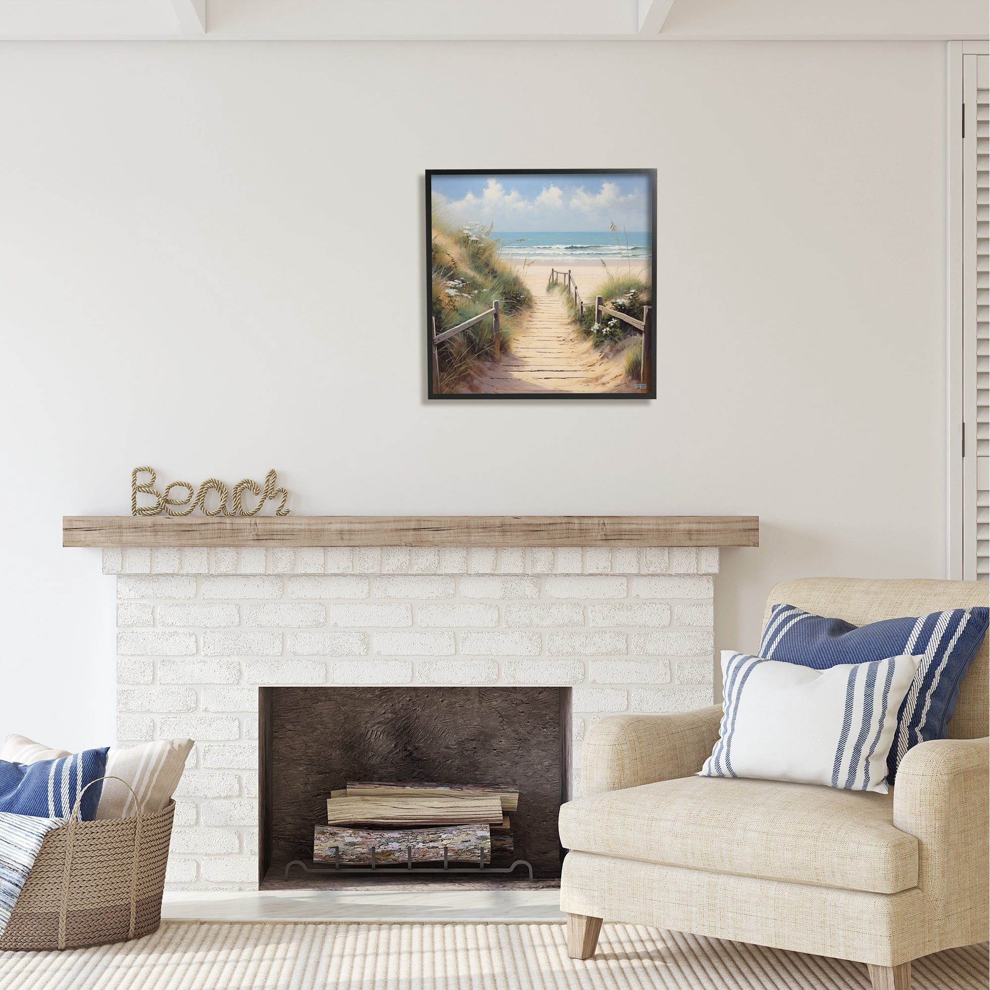 Stupell Industries Sandy Path to Beach Landscape Painting Black Framed Art Print Wall Art, 24 x 24
