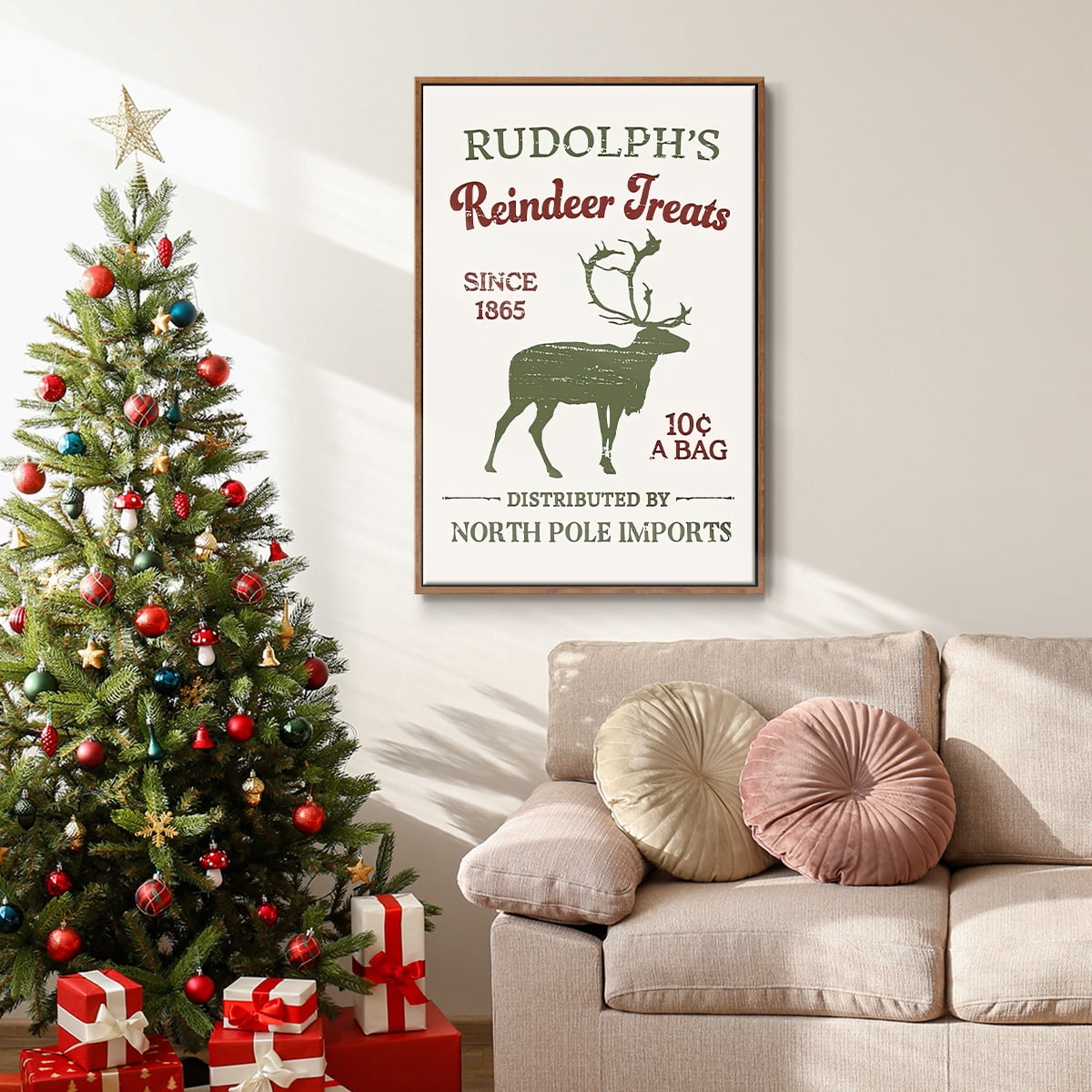 Christmas Farm Sign Collection B - Framed Gallery Wrapped Holiday Canvas - 25 x 37 - Rosewood Frame
