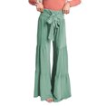 thumbnail image 2 of Pantalones De Pierna Ancha Pantalones de pierna ancha para mujer Pantalones de dama plisados ​​con cordones casuales de cintura alta (Verde S) Cgtredaw Para estrenar, 2 of 5