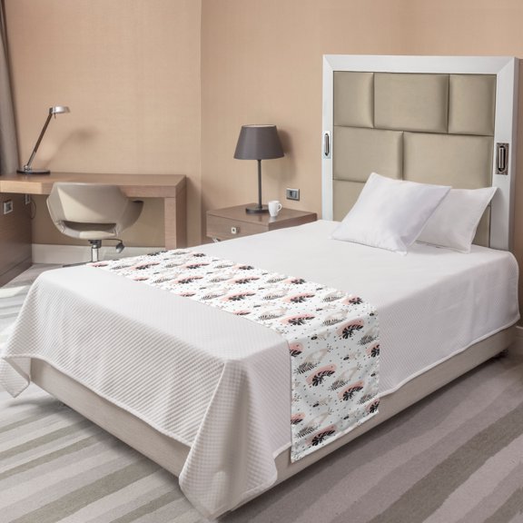 Boho Bed Runner, Hand Drawn Tropical Leaves and Scandinavian Strokes, Decorative Accent Bedding Scarf for Hotels Homes and Guestrooms, Twin, Blush Salmon, by Ambesonne