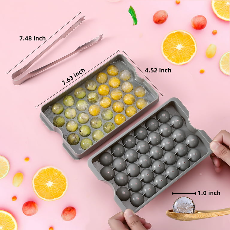 Ticent Sphere Ice Cube Trays with Lid & Bin - Small Round Ice Ball Maker Mold for Freezer with Container Mini Circle Ice Cube Tray Making 64pcs Ice