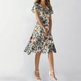 thumbnail image 2 of WTOBBY Women's Summer Casual Fashion Flower Print Dress V Neck Short Sleeve Short Skirt, Playful and Cute for Warm Weather Outings,Yellow XS, 2 of 4