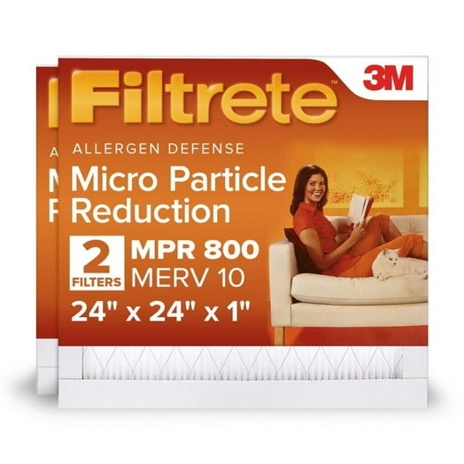 Filtrete 24x24x1 HVAC Furnace Air Filter, MPR 800 MERV 10, Micro Particle Reduction, 2 Filters