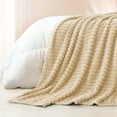 thumbnail image 5 of Exclusivo Mezcla King Size Flannel Fleece Blanket, Super Soft 3D Striped Jacquard Blanket for Bed, Lightweight Fuzzy Cozy Blankets, Beige, 90"x104", 5 of 8