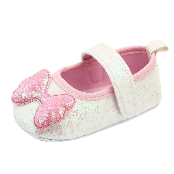 Zanarzt Baby Flats Baby Girls Mary Jane Leather Bowknot Pincess Prewalker Christening Baptism Crib Shoes Pink,US 6