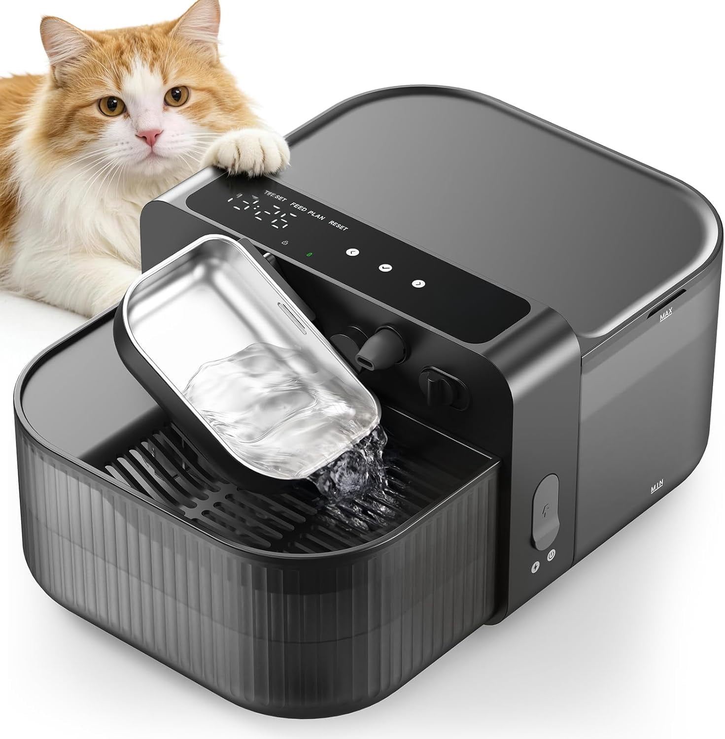 Wireless Filterless Cat Water Fountain, Separate Clean and Dirty Water Pet Fountain with Stainless Steel Bowl, 3.5L/118oz Quiet No Filter Smart FreshFill Automatic Cat Water Dispenser, Black