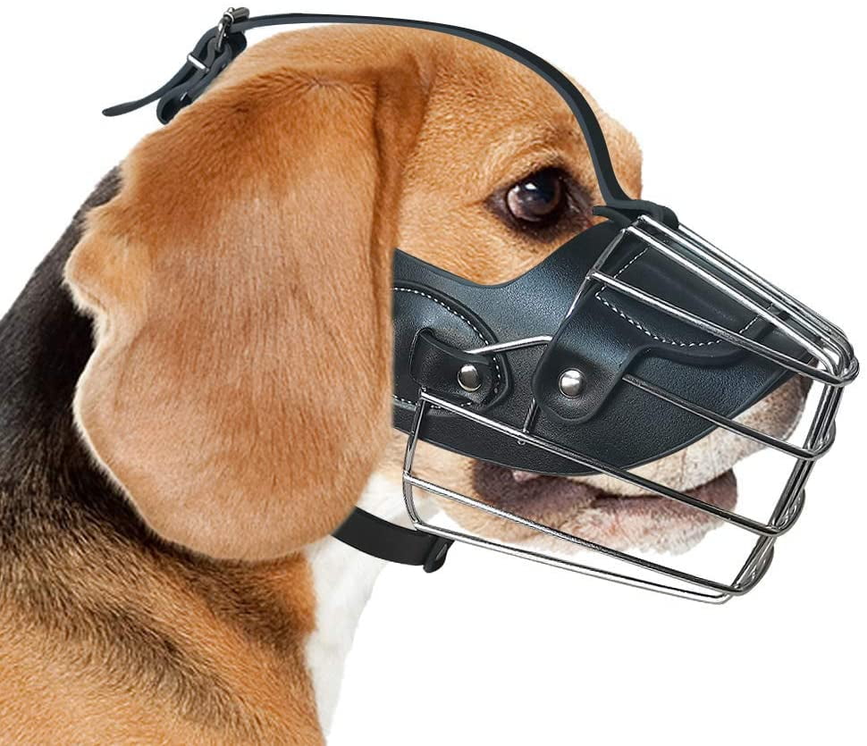 Medium Large Extra Dog Muzzle Adjustable Black Metal Leather Mouth Guard Adjustable Mask 