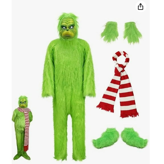 GOBWCOT Christmas jumpsuit Santa suit green furry five-piece Christmas gift(M)