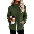 thumbnail image 2 of thefmos Women's Full Zip Long Sleeve Fleece Jacket with Pockets Solid Color Casual Outerwear Fashion Fall Winter Outfit, Army Green S, 2 of 7