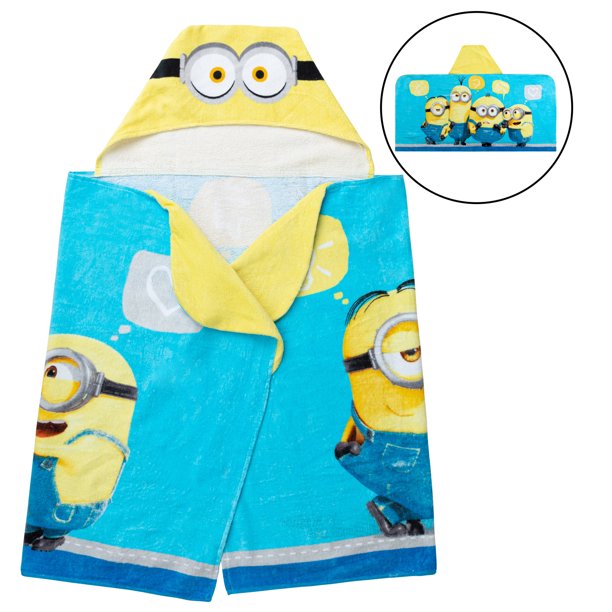 Minions Kids Kids Hooded Bath Towel, Cotton, Blue, Universal