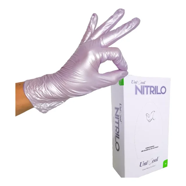 100 Guantes De Nitrilo Lila Metálico Talla M