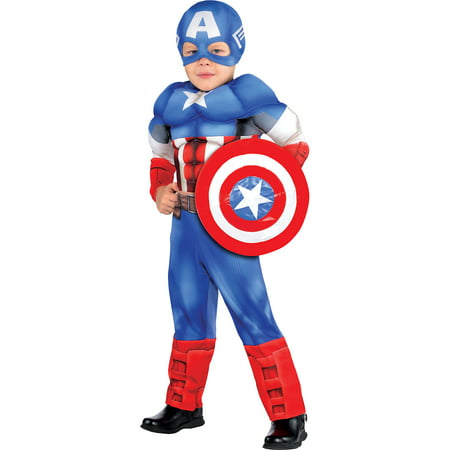Classic Captain America Muscle Halloween Costume for Toddler Boys, 3-4T