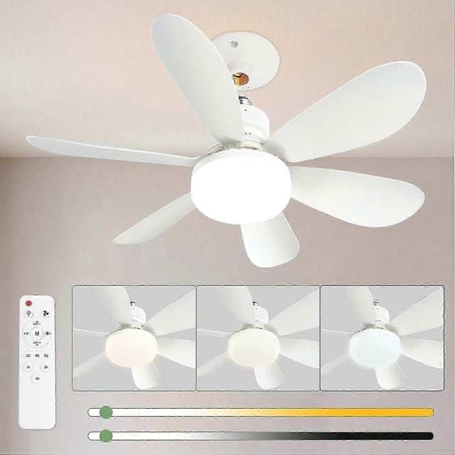 52cm Quiet Ceiling Fan with Light and Remote Control, 40W Ceiling Fan Lamp with E27 Socket, Living Room, 3 Speeds, 6 Blades
