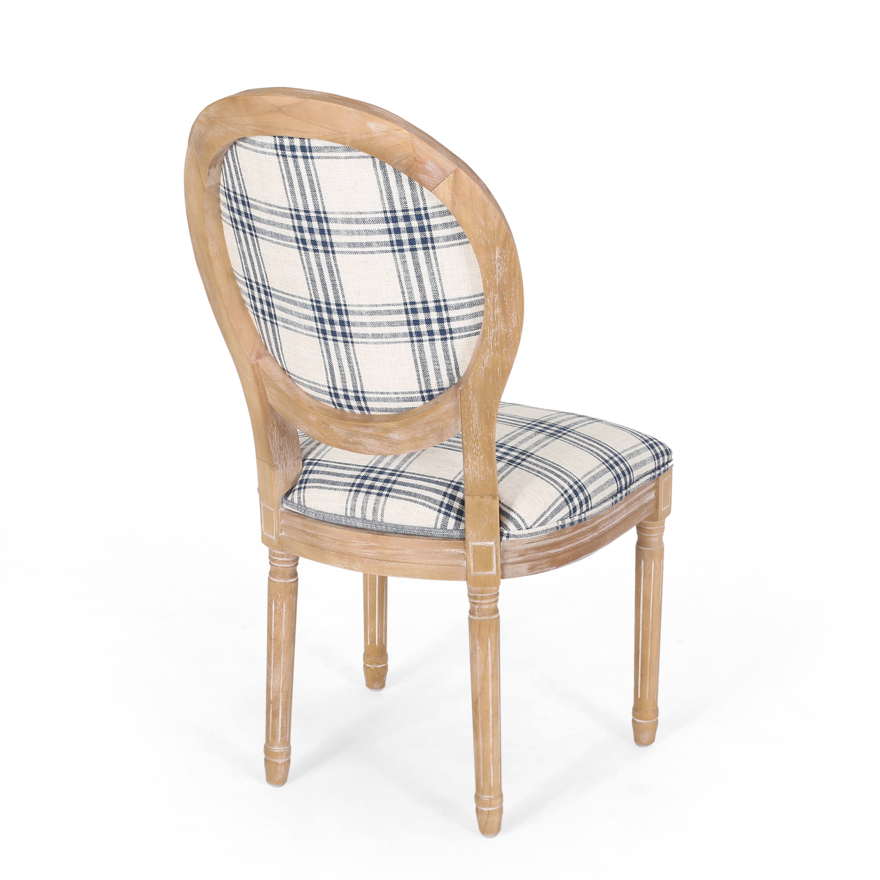 Noble House Karter Indoor French Fabric Dining Chairs, Set of 4, Dark Blue Plaid