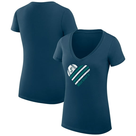 Women's G-III 4Her by Carl Banks  Navy Seattle Mariners Super-Slim Fit Lightweight Heart V-Neck T-Shirt