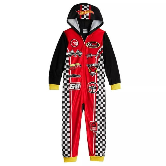 Hot Wheels Cars Racing Built For Speed Boy's Hooded Fleece Pajama Sleeper, Size 10