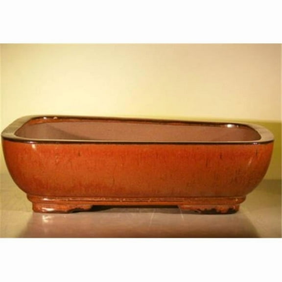 Bonsai Boy L271 14 x 11.5 x 4 in. Ceramic Bonsai Pot, Aztec Orange - Rectangle