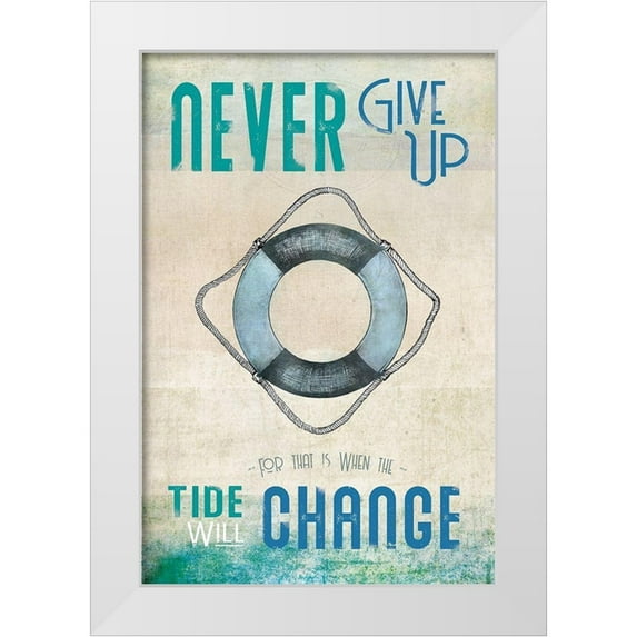 JMB Designs 11x14 White Modern Wood Framed Museum Art Print Titled - Never Give Up