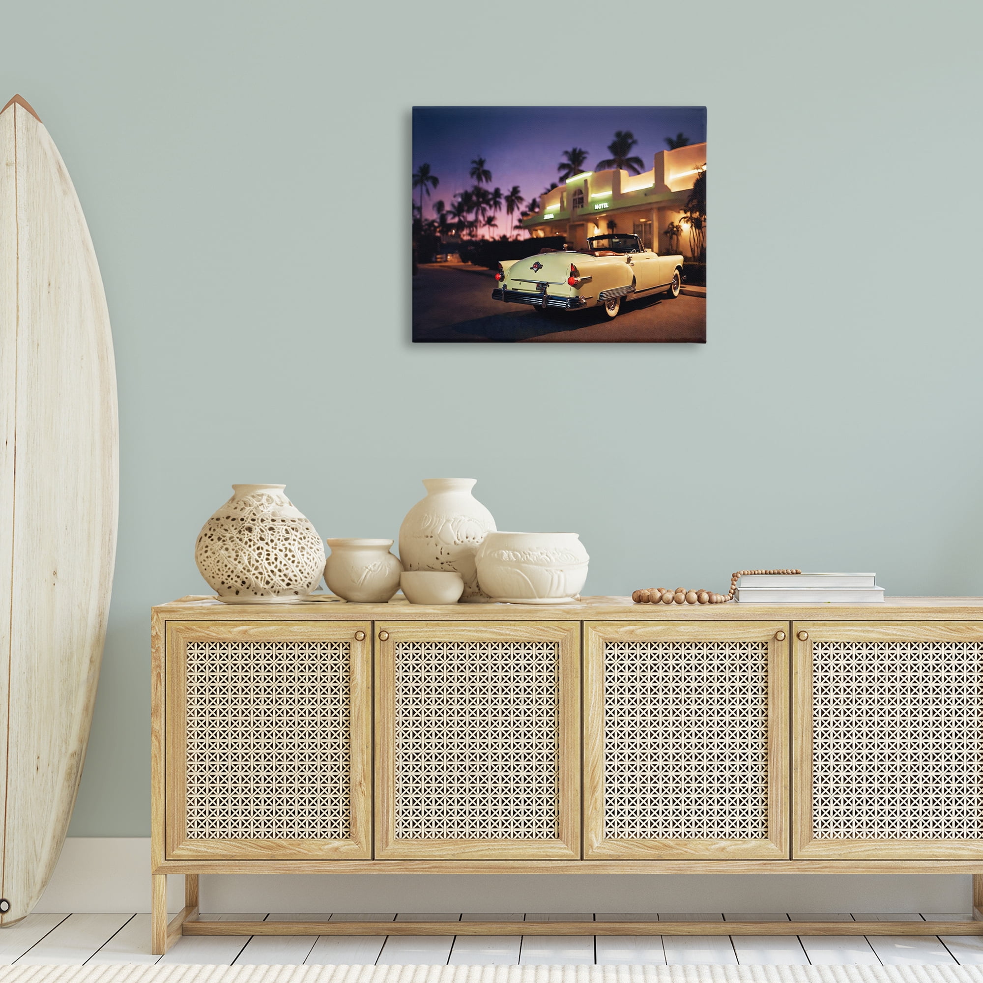Stupell Industries Antique Car Tropical Motel Transportation Painting Wrapped Canvas Art Print Wall Art, 30 x 24