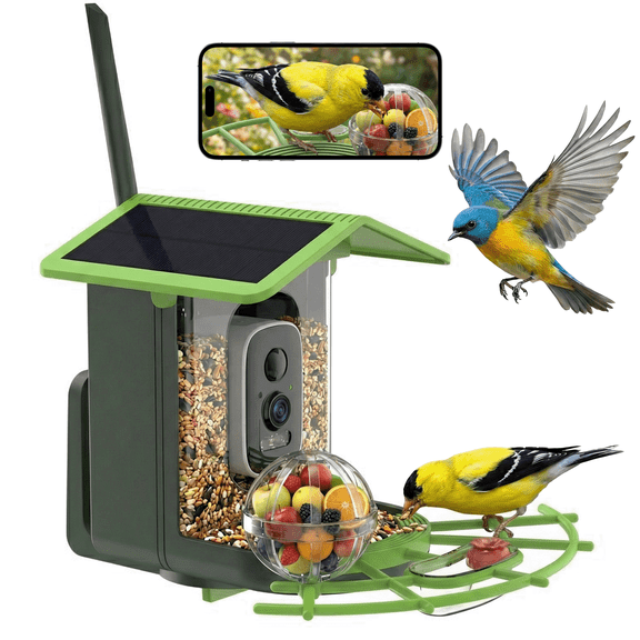 KEYAHAPPY Bird Feeder with Camera Solar Powered, Smart Bird Feeder for Outdoor, AI Identify 10000 Birds Species, Auto Capture, 2K HD Video, Instant Notifications, Ideal Gift for Family & Bird Lovers