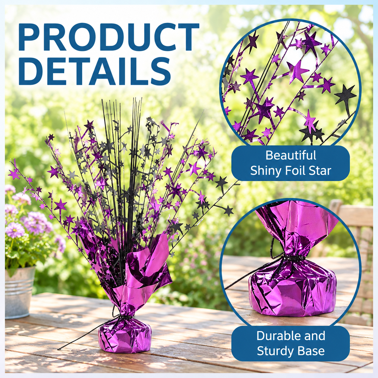 24 Pack Black Purple Metallic Foil Star Table Centerpiece Party ...