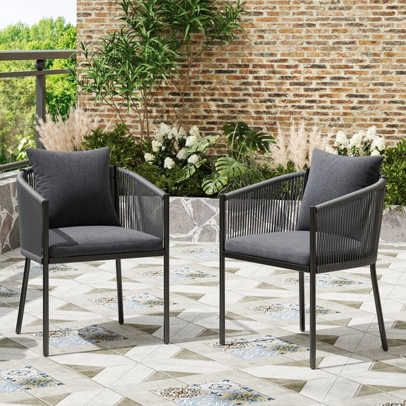 2 Pieces Outdoor Chairs, Patio Dining Chairs, Rattan Wicker Chair Set with Cushions for Garden, Deck, Backyard