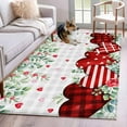 thumbnail image 2 of Valentine's Day Washable Area Rug 2.7 x 5 ft Red Heart Green Eucalyptus Roses Petals Plaid, Soft Non Slip Rugs Stain Repellent Indoor Felt Carpet for Living Dining Room Bedroom Home Office, 2 of 9
