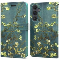 CoverON For Samsung Galaxy A55 5G Wallet Case, RFID Blocking Vegan Leather 6x Card Slot Holder Cover Flip Folio Phone Pouch, Almond Blossom Art