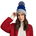 thumbnail image 5 of Sportsman Unisex 12" Pom-Pom Cuffed Beanie, Acrylic Lined Striped Speckled Hat for Winter, (One Size Royal/ Light Hther Gry), 5 of 5