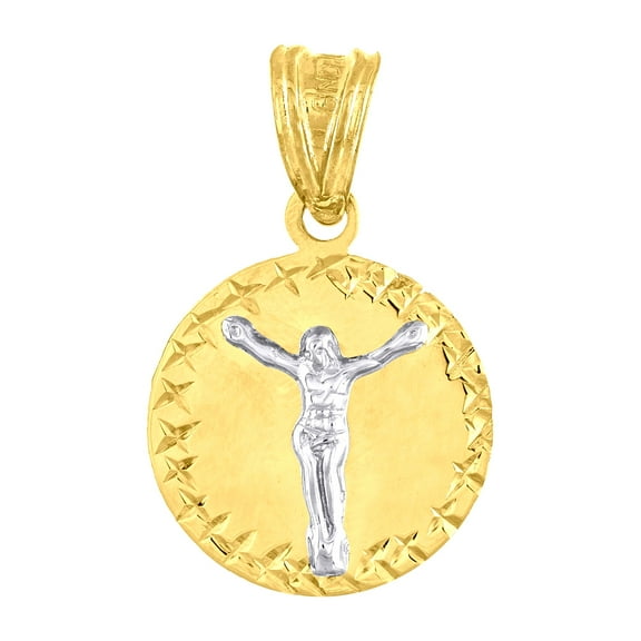 10k 10kt Gold Two-tone Diamond-cut Unisex Jesus Religious Charm Pendant for Men Women