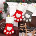 thumbnail image 2 of Large Pet Paw Pattern Plush Hanging Christmas Stockings, 2 Pack, Red, Grey, 2 of 5