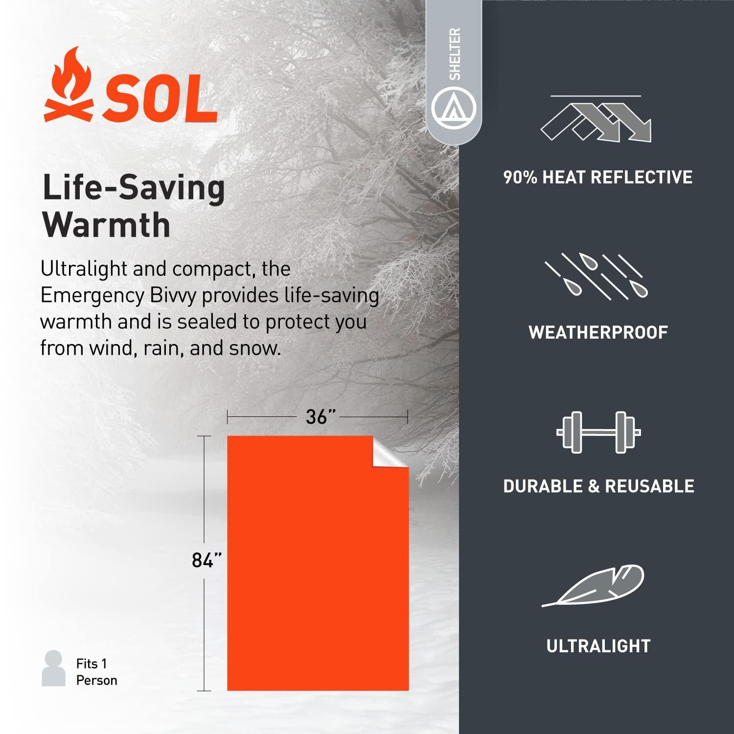 Survive Outdoors Longer 90% Emergency Bivvy - Comes With Whistle & Tinder Paracord Drawstring Add To Kit Hiking Gear Waterproof  Windproof Tear-resistant