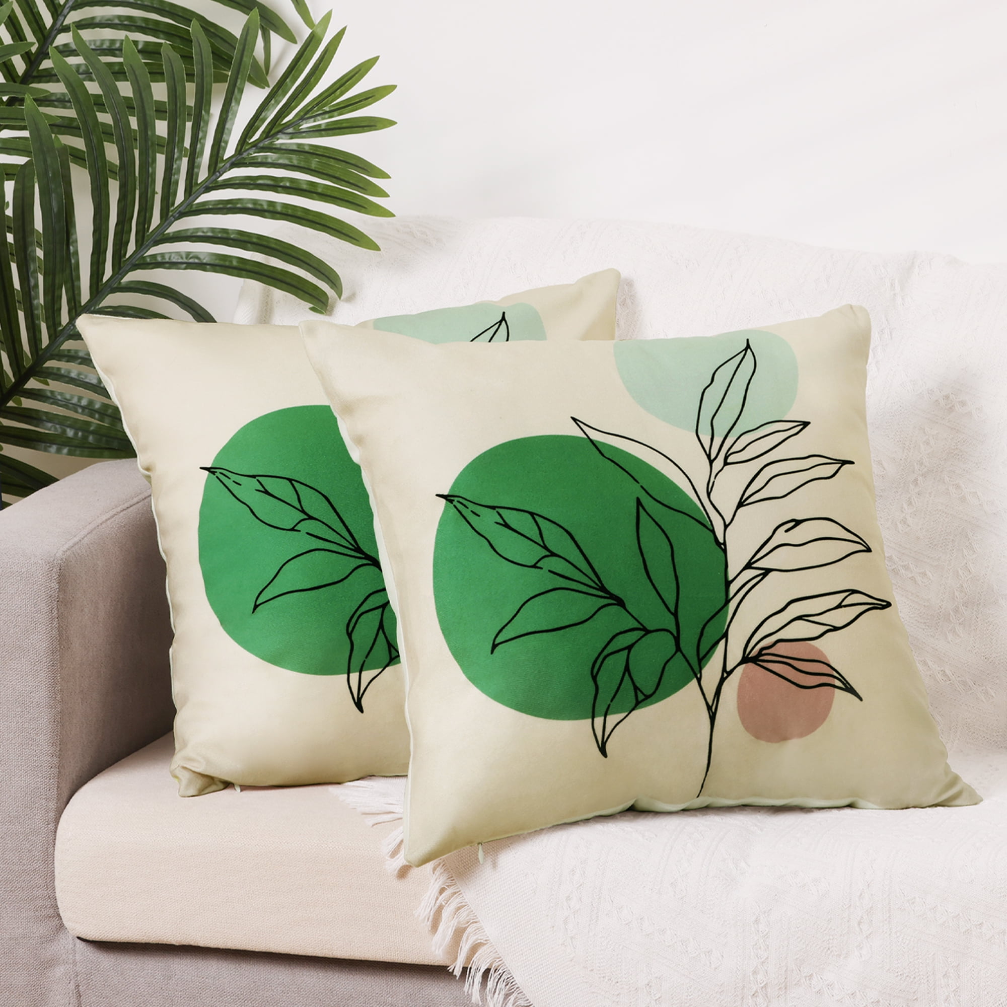 Unique Bargains Plant Printed Couch Sofa Chair Decor Decorative Pillow Covers (2 Count) Green-1 18" x 18"