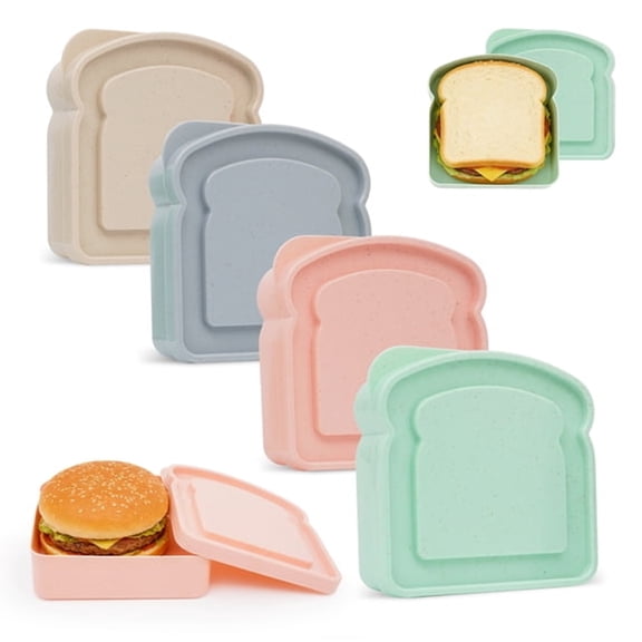ACDANC 4-Pack Sandwich Containers,Bpa-Free Plastic Toast-Shaped Lunch Box with Lid – Reusable,Microwave&Dishwasher Safe Food Storage Box,Adult Lunchable Containers