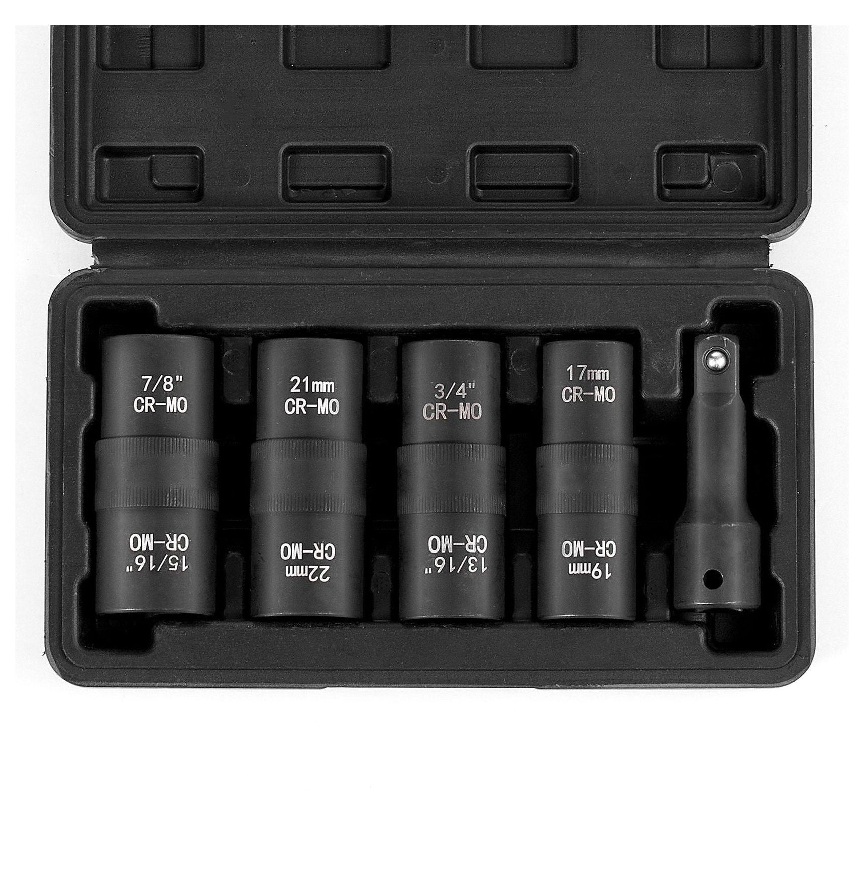 1/2" Drive Lug Nut Socket Set - 6 Point Metric/SAE - 4pc Impact Socket Set w/ Case & Extension - Auto Repair Tool for Cars, Trucks & SUVs