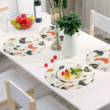 

Round Grid Placemat One Sizex1 Round Placemat PVC Plate Mat，15.4 Inch Non-Slip and Heat Resistant Table Placemat Dining Room Placemat Colorful Chicken