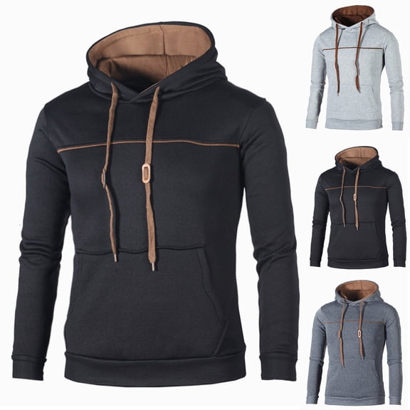 Namayuj Men's Hoodies Fall Solid Color Hooded Sweatshirt Travel Sweater Tops Cotton Long Sleeve Hoodie with Pcokets