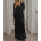 thumbnail image 2 of Vestido largo de mujer con cuello en V fruncido con volantes y mangas acampanadas con lentejuelas y abertura lateral Vestido largo con cinturón de cintura alta Negro XL, 2 of 6