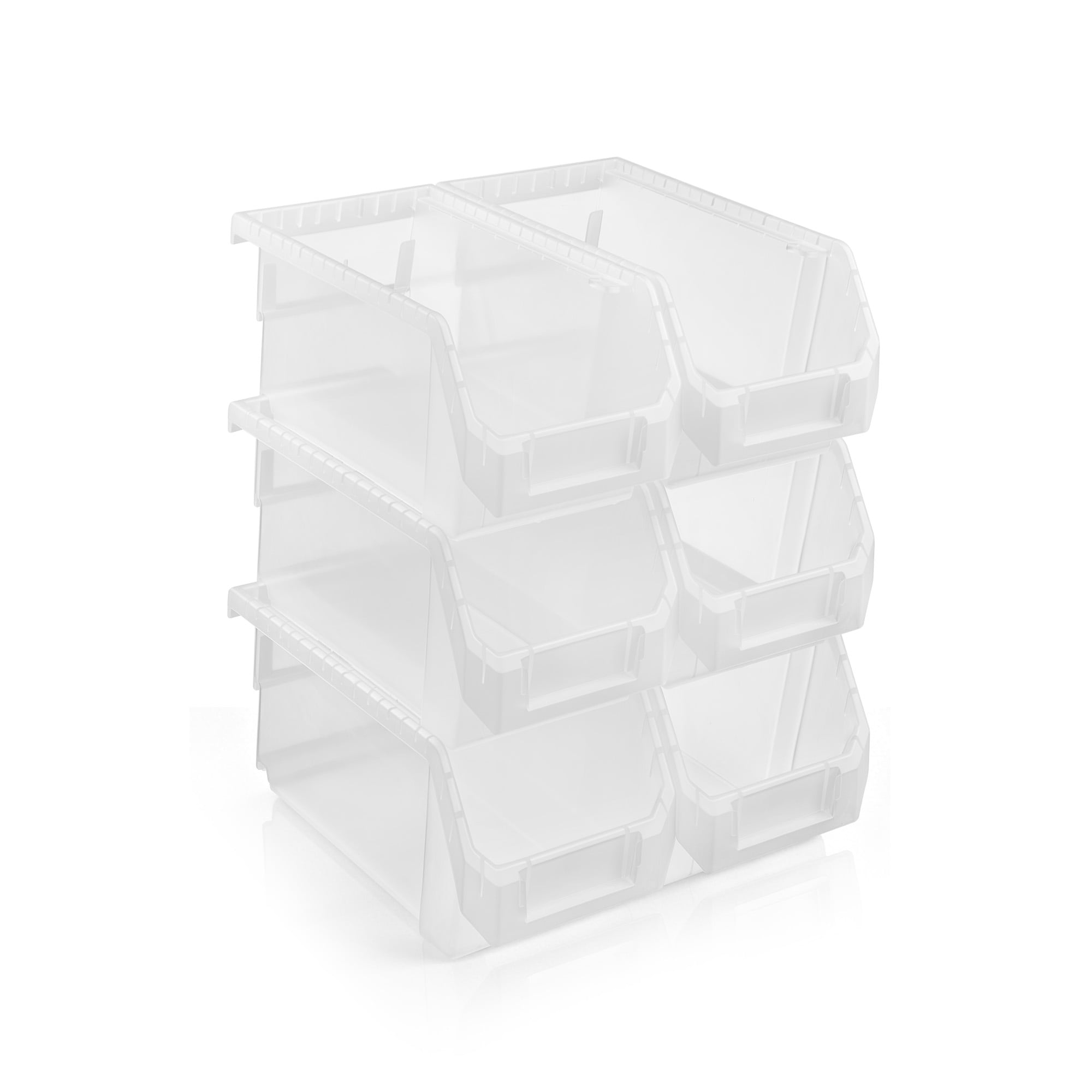 Sorbus Medium Garage Storage Bins, Open Front Plastic Organizer, Clear, 6 Pack