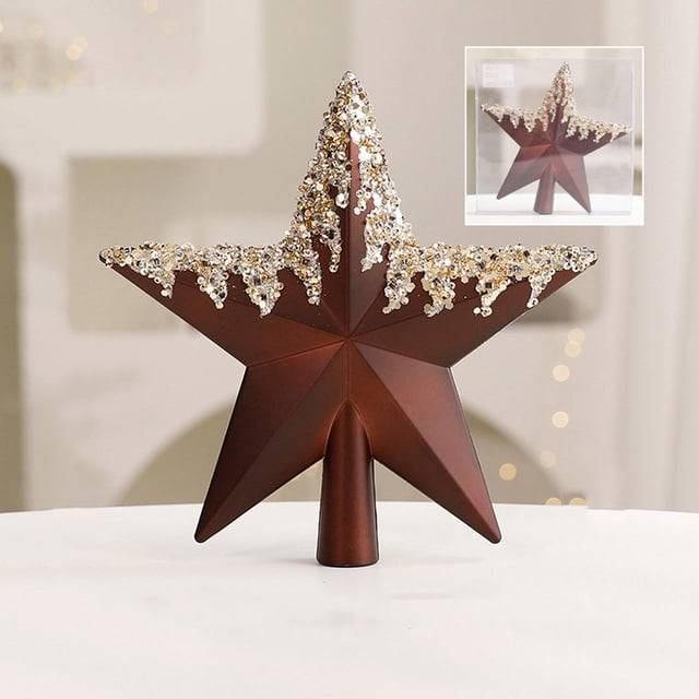 Xihbxyly Estrella de Navidad Color Chocolate para La Copa Del Árbol, Diseño de Pentagrama Brillante, Plástico Duradero, Ideal para Decoraciones Navideñas, Decoración Festiva Del Hogar, Ideal para El
