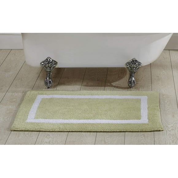 Better Trends - Alfombrillas De Baño 100 % Algodón, Color Salvia Y Blanco, Reversibles, Absorbentes Y Lavables A Máquina, Para Baño, Ducha Y Lavabo, 24.0 X 39.8 In