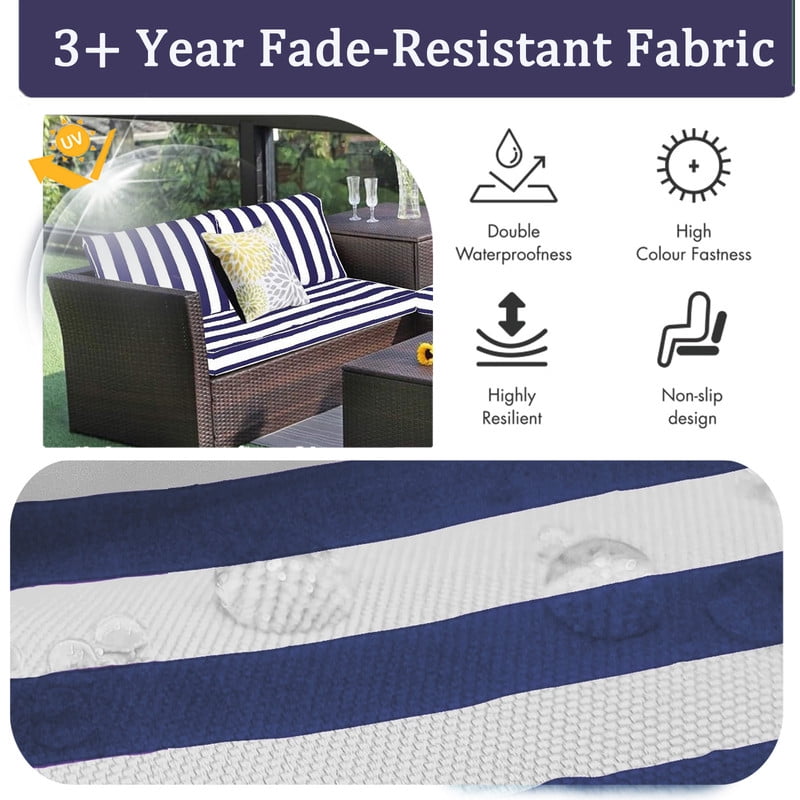 Outdoor Loveseat Cushion Set, Water Resistant chair cushion for patio furniture 48 x 24 inch, Outdoor Sofa replacement Cushions with Ties, Deep Seat Cushions（Blue and white）