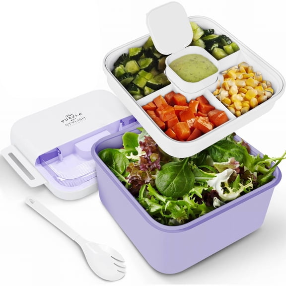 Vestitly Student Plastic Compartment Lunch Box Purple