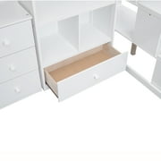 Pinovk Twin Size Loft Bed with L-Shaped Desk and Drawers, Cabinet and Storage Staircase, White