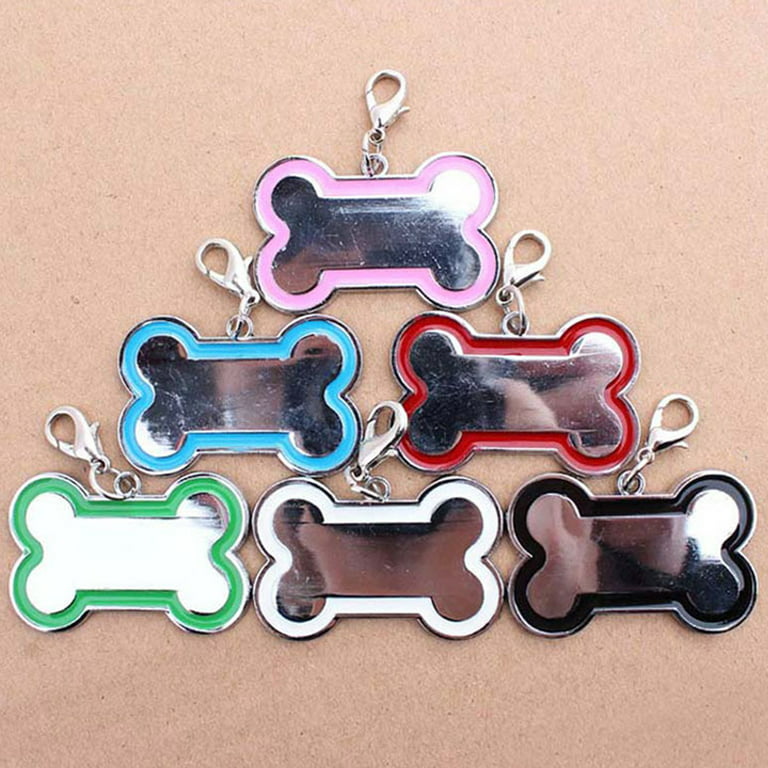 Besufy Pet Dog Tag Bone Shape Dog Tag Metal Ring Engraved ID Name Collar  Pendant Nameplate 