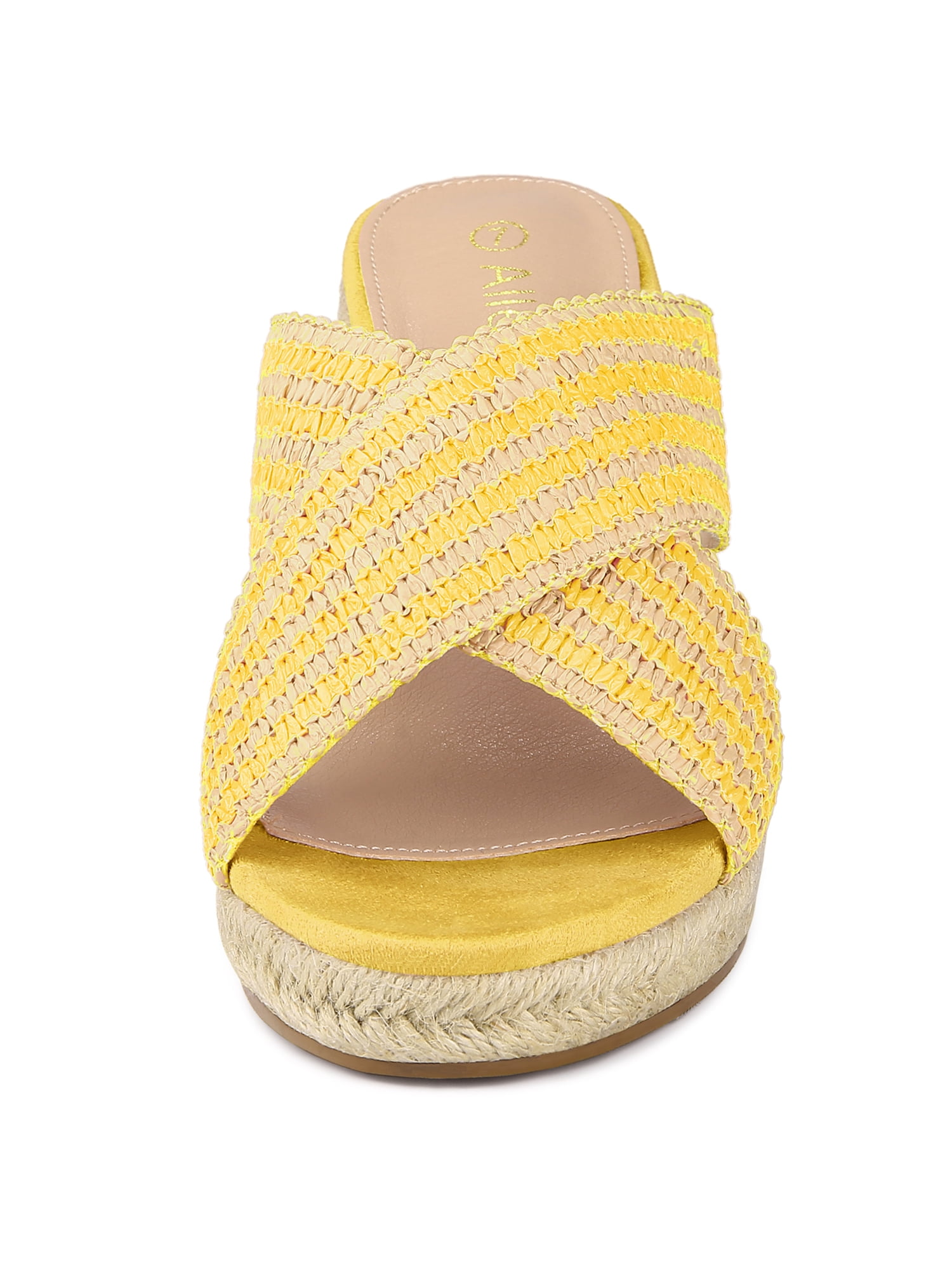 DARING DIVA Women's Crisscross Strap Platform Slides Wedge Sandals Yellow 8.5