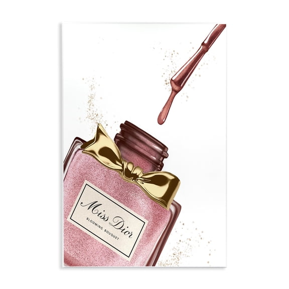 Stupell Industries Contemporary Makeup Nail Polish Brush Pink Gold Drip Wall Plaque Art, 13 x 19, by Ziwei Li