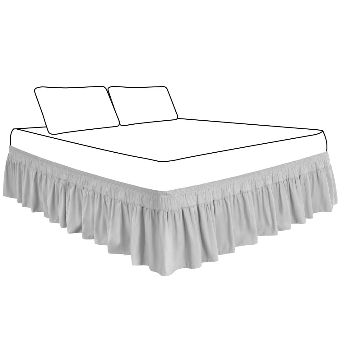 Unique Bargains 16" Drop Elastic Ruffles Brushed Bed Skirt Full Light Gray