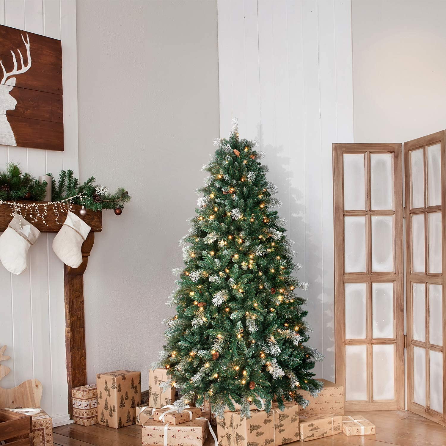 OasisCraft Prelit Snowy Aspen Spruce Christmas Tree 4.5 Foot & 200